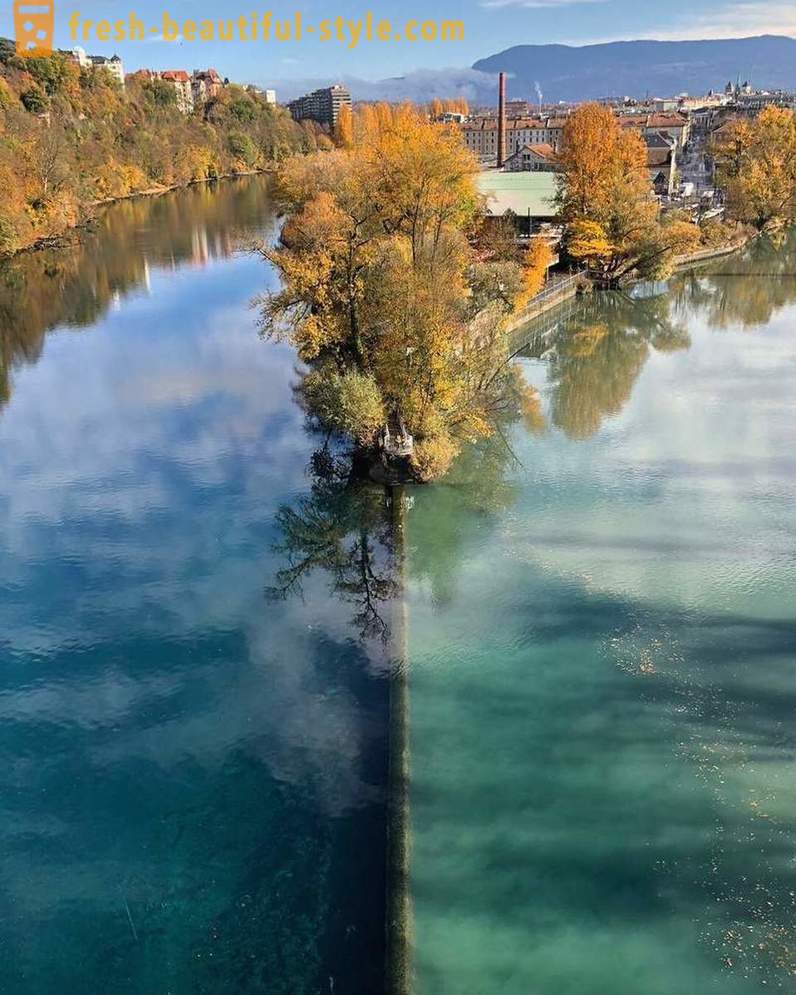 O ponto de encontro de dois rios com diferentes cores de água