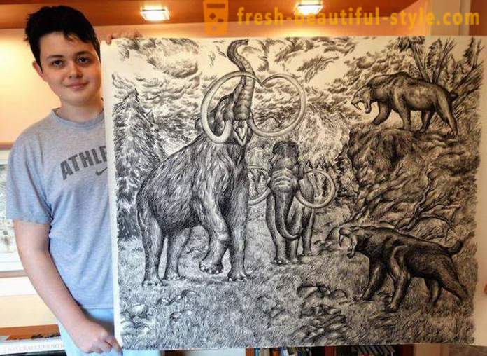 Adolescente sérvio desenha retratos atordoamento dos animais por meio de um lápis ou caneta esferográfica
