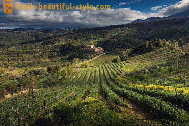 Sob o céu de primavera Toscana